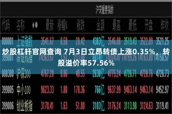 炒股杠杆官网查询 7月3日立昂转债上涨0.35%，转股溢价率57.56%